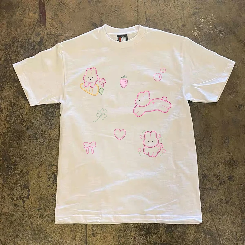 シャオチェンストーリー-マルチ-260g-ヘビーウェイト-純綿-キュートなウサギデザイン-半袖tシャツ-メンズ＆レディース向け-新2025年モデル