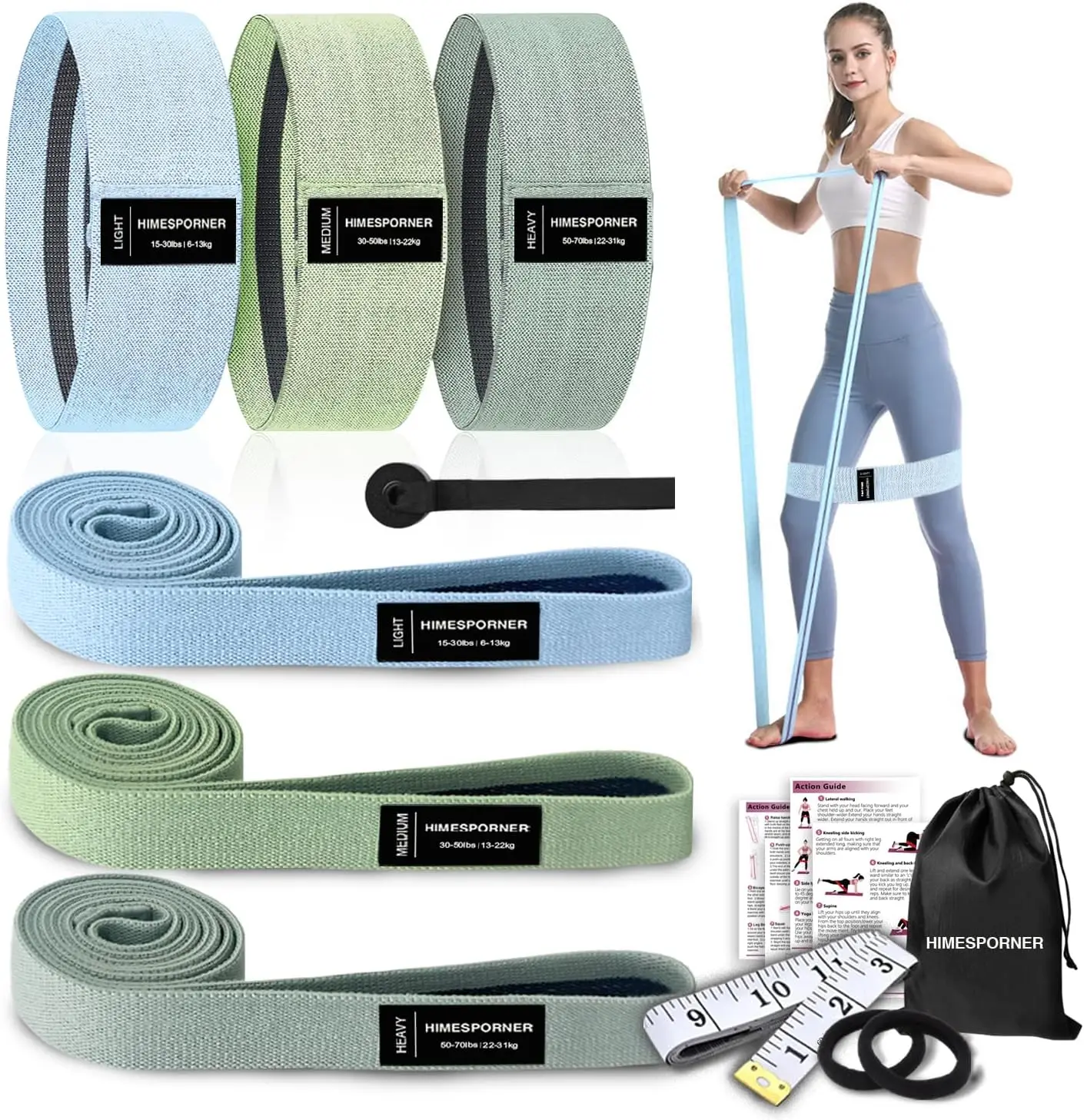 9 PCS Fabric Resistance Bands Set for Working Out, Non-Slip Exercise Booty Bands for Women & Men Leg and Glutes with Hair Ties a