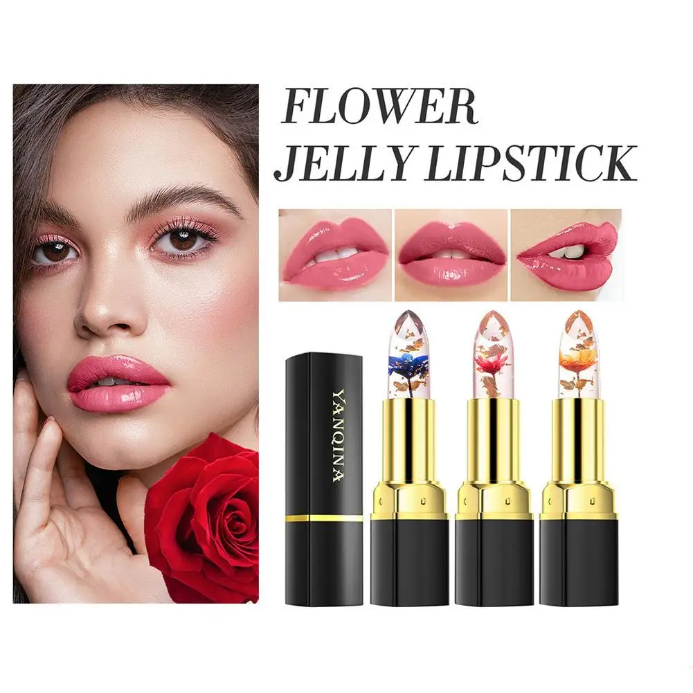 Flower Jelly Lipstick Temperature Color Changing Lip Balm Crystal Jelly Flower Lipstick Gloss Makeup Cosmetic Long Lasting