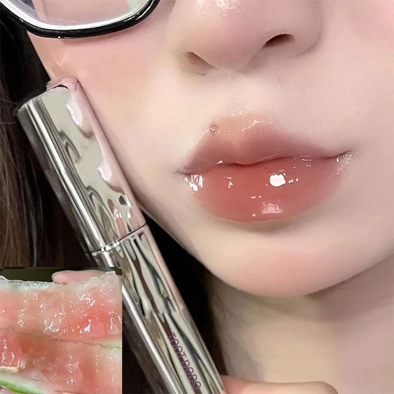 أنبوب فضي خمسة ألوان ملمع شفاه شفاف ملمع شفاه مرآة مرطبة كريستال جيلي ملمع شفاه مائي ملمس شفاه مكياج #2
