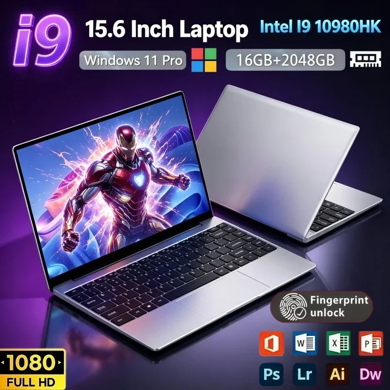 All‑Purpose 15.6 Inch Laptop Intel i9‑10980HK 32GB RAM 2TB SSD Windows 11 Fingerprint Unlock High Performance Gaming Working PC
