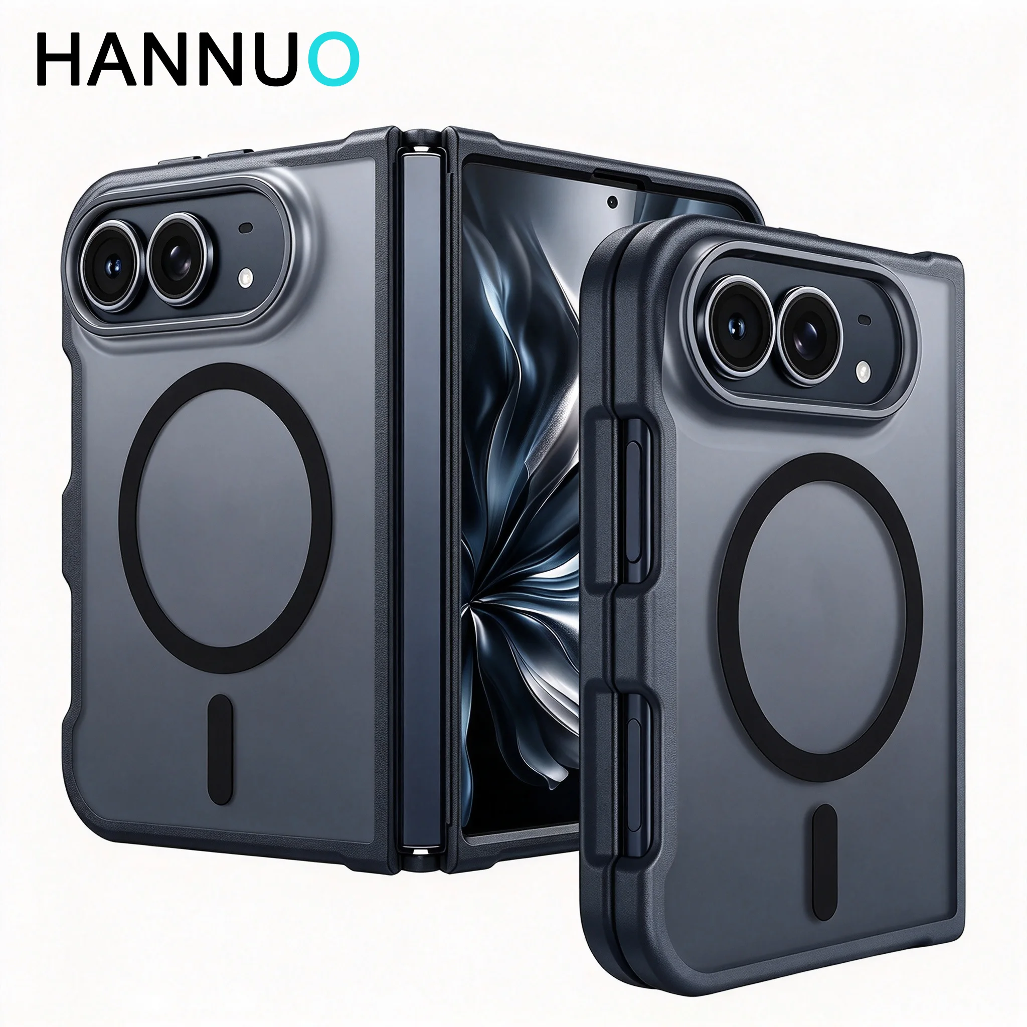 HANNUO Pour iPhone Duo Magnétique Cas Magnétique Clair Mat Charnière Protection Stand Cas pour iPhone Duo Pour Magsafe Mince et Lumière Couverture