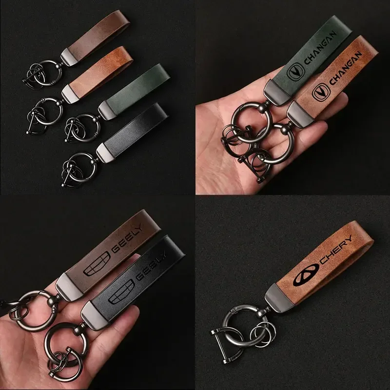 Luxury Genuine Leather Keychain Car Key Ring Holder Jewelry Custom Gift For Nissan byd geely chery tank Car Accessories