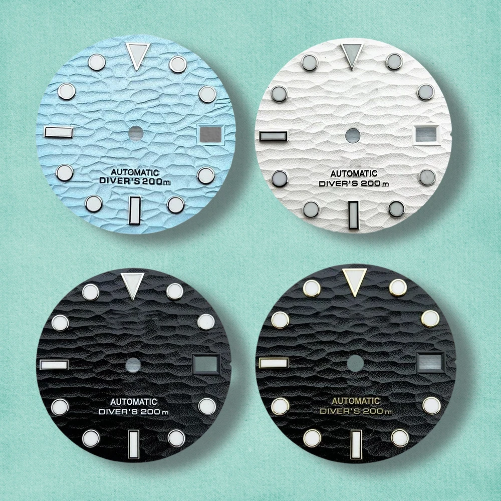 

28.5mm High Quality S Logo 3D Ripples NH35 Dial Suitable NH35/NH36 Movement Green Luminous NH35 Accessories