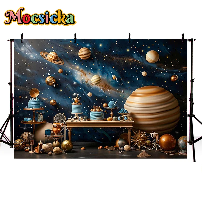 Mocsicka Photography Background Fantasy Star Planet Decor Cake Smash Kids Birthday Party Portrait Backdrop Photo Studio