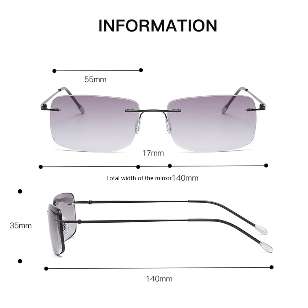2025 NEW Rimless Sun Reading Glasses Anti Blue Light Near And Far Multifocal Presbyopia Shades Eyewear Men Magnify Glasses+1to+4