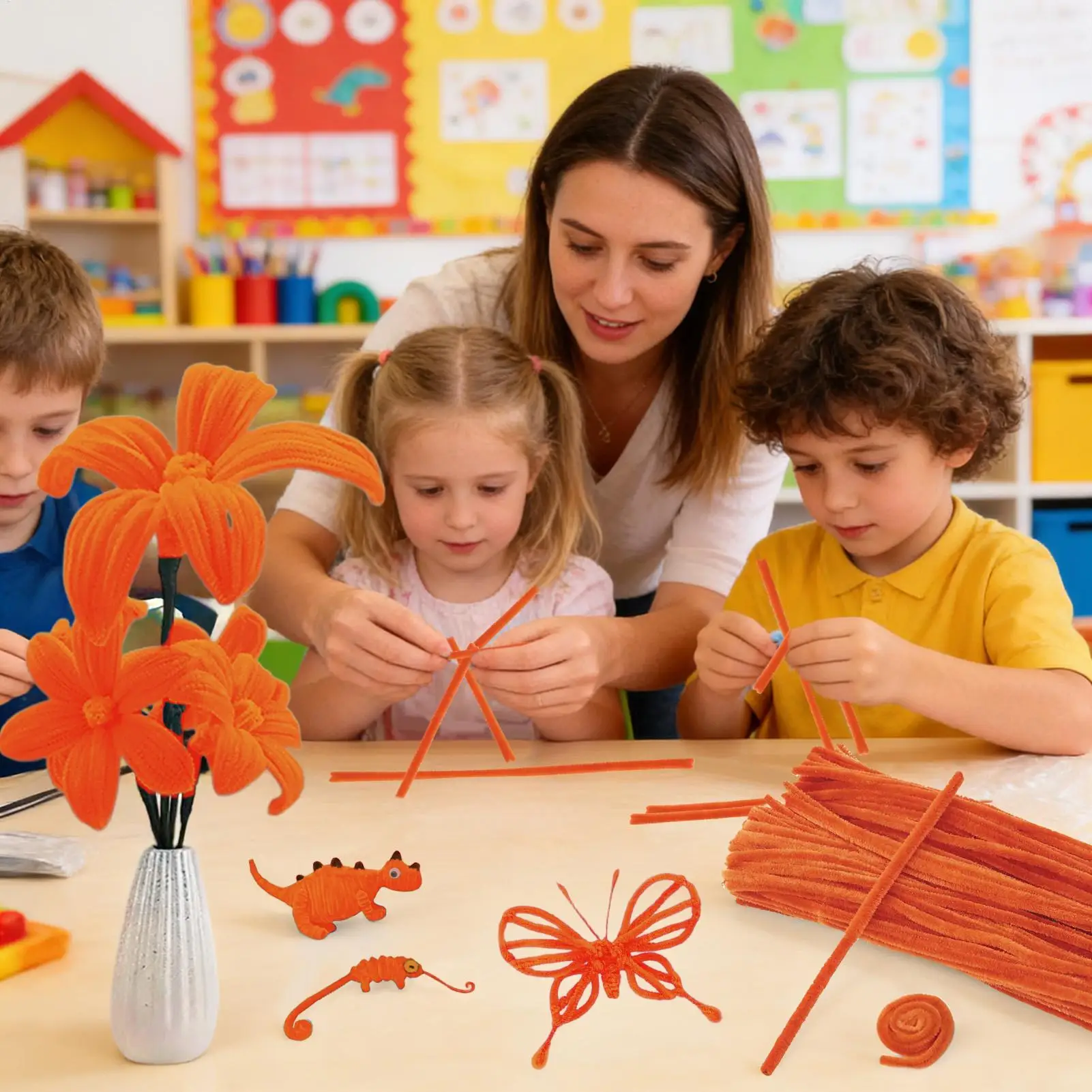 

Набор гибких синельных проволок (трубочек) для рукоделия, без вылезания нитей, для игрушек, букетов, упаковки, флористических композиций, для использования в классе