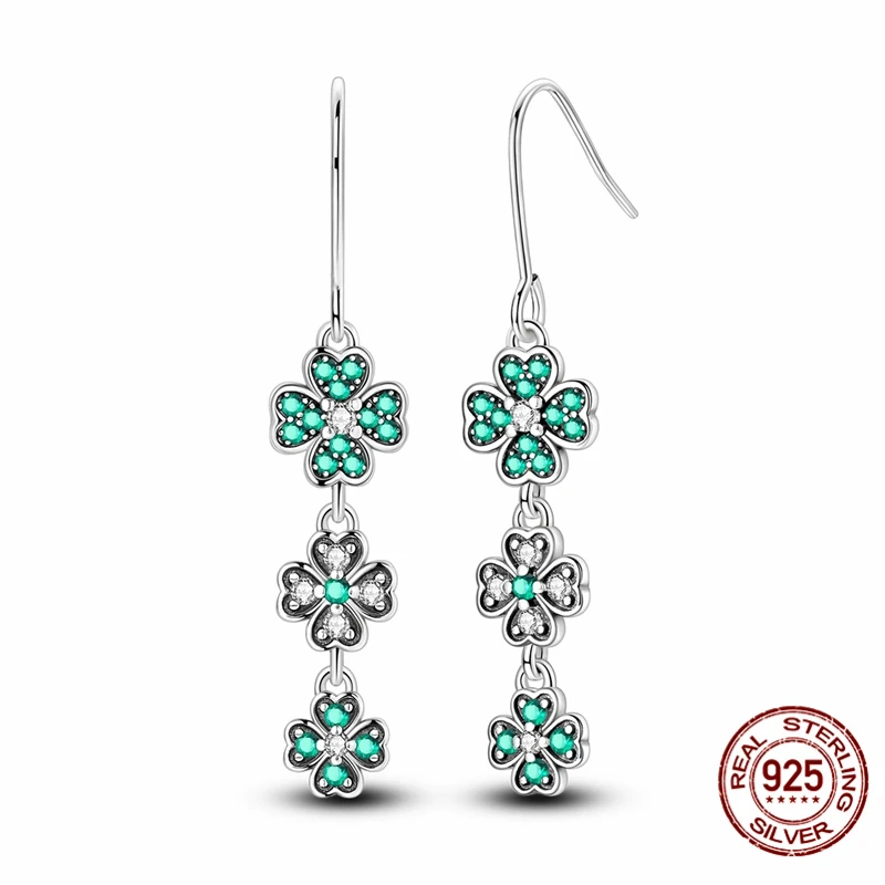 

Hot Selling 925 Sterling Silver Hoop Four-leaf Clover Tassel Earrings for Women Pretty Wedding Holiday Jewelry Gifts