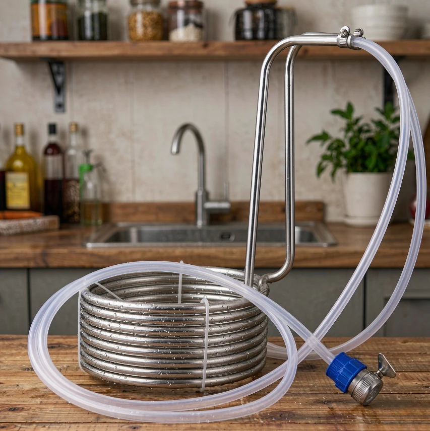 304 Stainless Steel Wort Chiller Cooling Coil for Home Brewing Beer, Immersion Heat Exchanger for Liquid Temperature Reduction