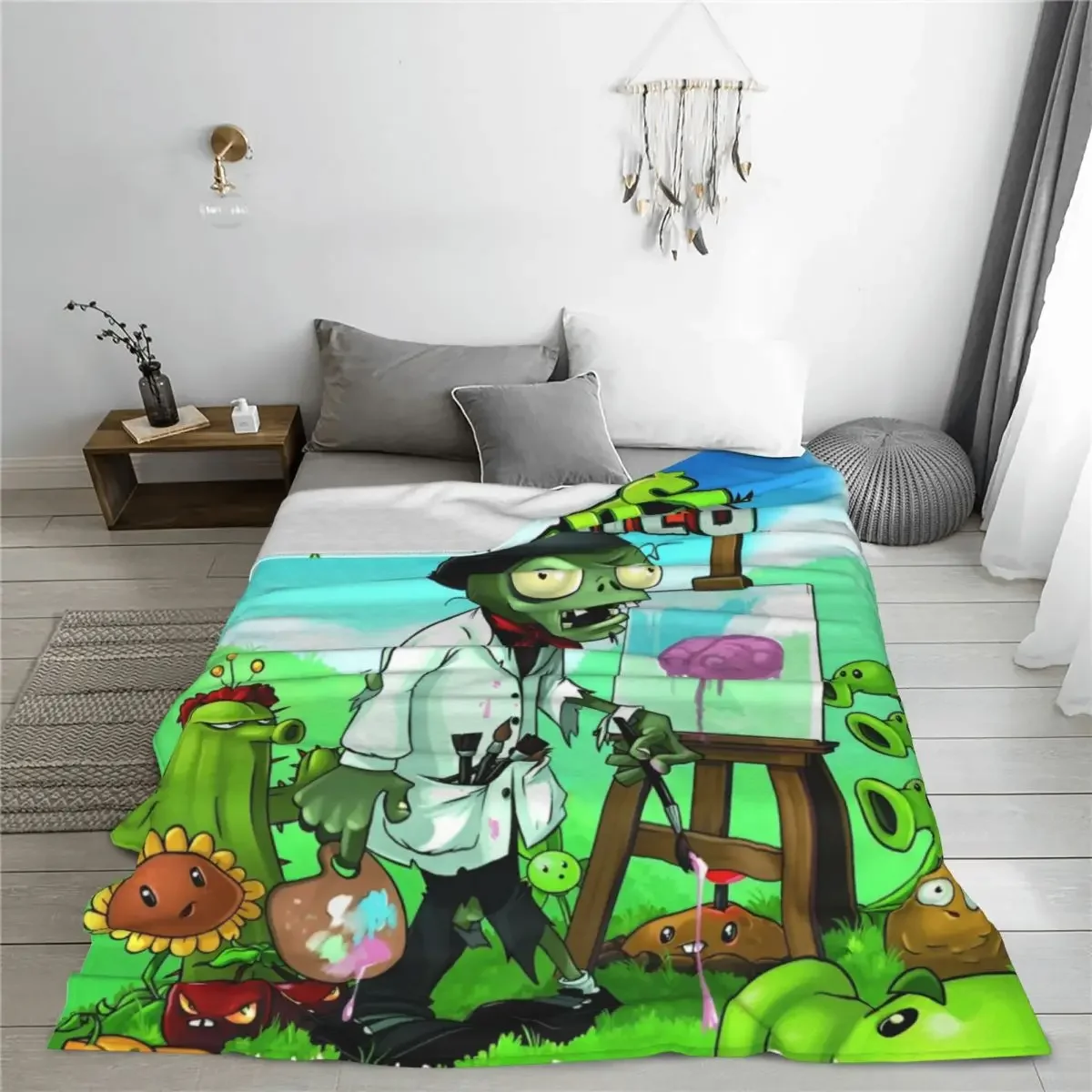 Plants Vs Zombies PVZ Cartoon Game Blankets Fleece Funny Poster Soft Throw Blanket for Bedroom Sofa Bed Rug