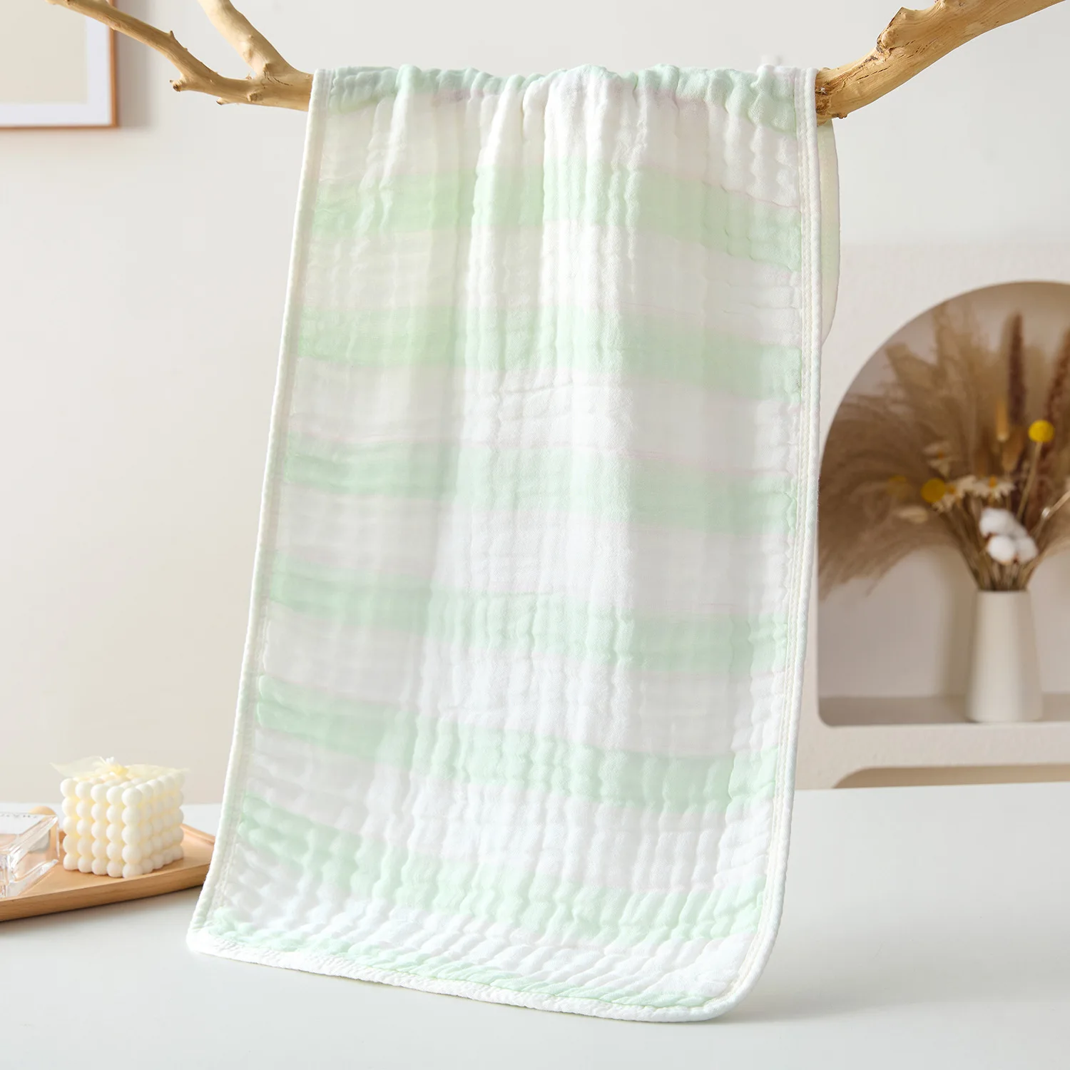 6-Layer Gauze Towel – Bamboo-Cotton Blend for Adults Couples Soft Cartoon-Printed Facial Towel with Ocean/Checkered Design