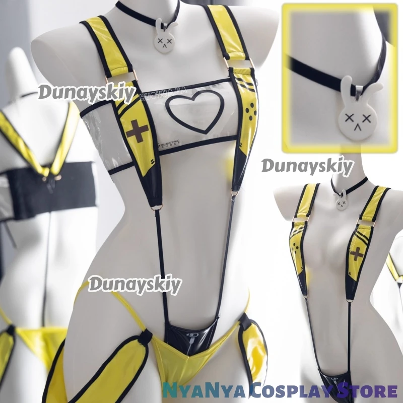 ‌ ‌ ‌ Elegg Cosplay Game Nikke disfraz شفافة الأرنب فتاة الطبية أرنب بذلة Eleg الأصفر الصيف ملابس السباحة هالوين
