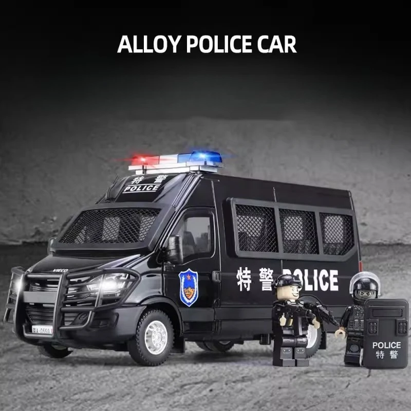 1:24 IVECO Politieauto Hoge Simulatie Diecast Metaallegering Model auto Geluid Licht Trek Collectie Kinderen Speelgoed Geschenken