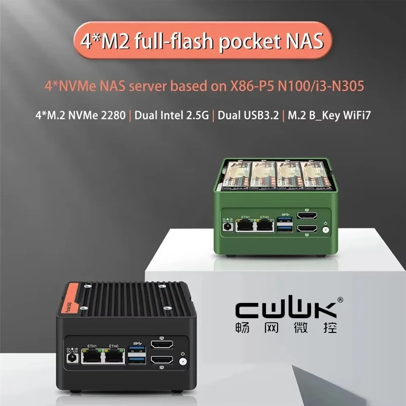 

CWWK Topton X86-P5 Pocket NAS Board PC Intel i3-N305 N100 2xi226-V 2.5G DDR5 4800MHz 4xM.2 NVMe Firewall Router Mini PC 2xUSB3.2