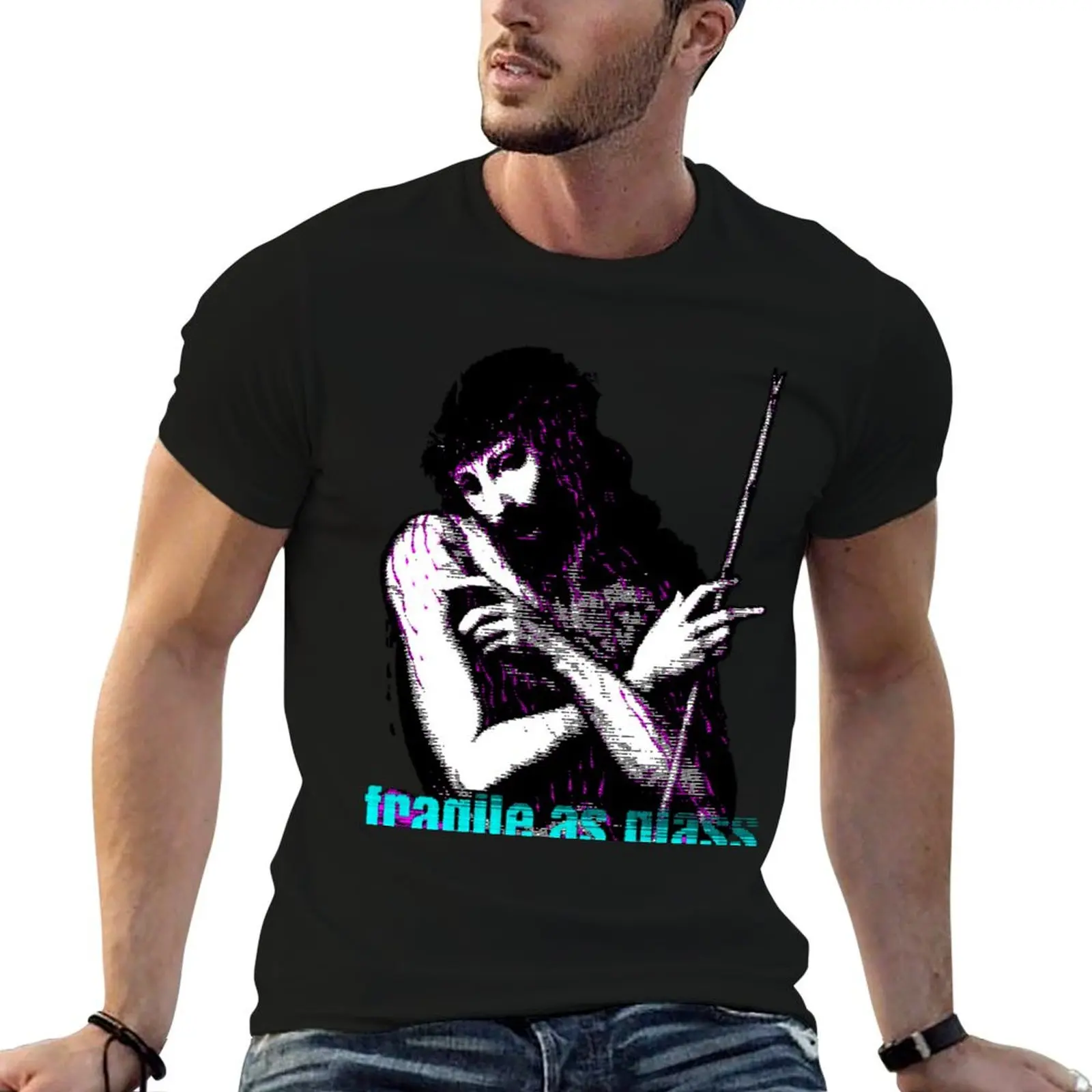 T-shirt homme « Fragile comme du verre - Martyr » en coton épais imprimé, T-shirt drôle en coton pour homme