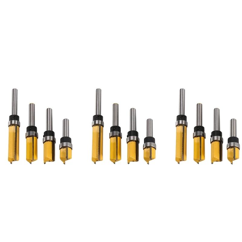 12Pcs Flush Trim Router Bits Top Bearing Router Bit 1/4 Inch Shank Straight Pattern Template Router Bit