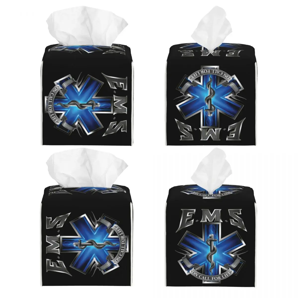 Custom Ems Star Of Life Facial Tissue Box Cover Square Emt Paramedic Medical PU Leather Tissue Box Holder for Car Office