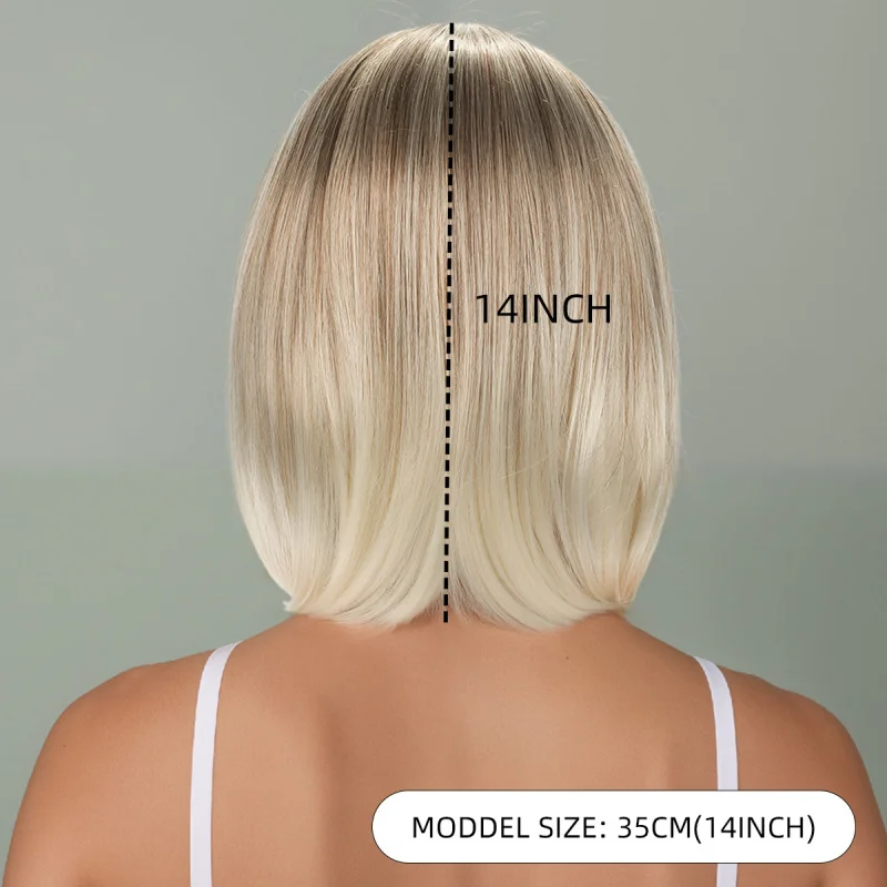 Women's wig, European and American , golden , short straight synthetic hair, middle-parted bobo style, golde