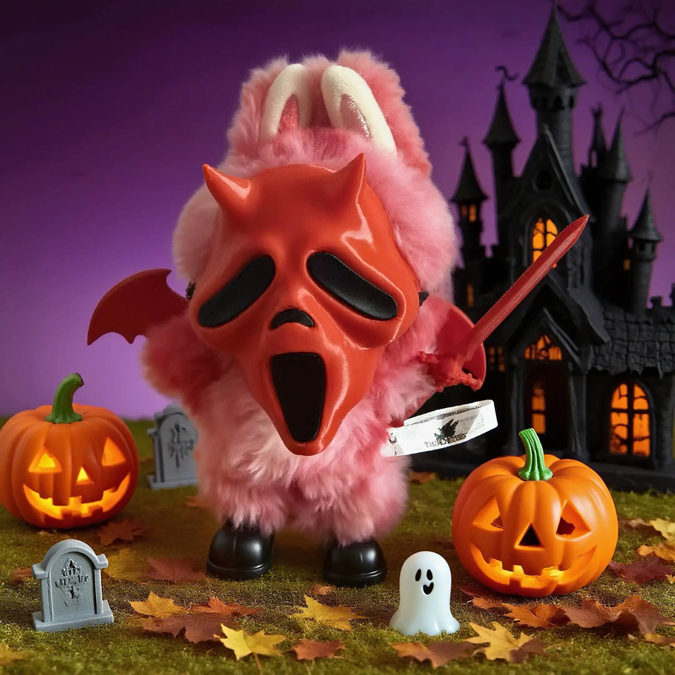 

For Labubu Doll Halloween Costume Set – Scary Devil Scream Mask + Demon Wings + Sword + Shoes Horror Cosplay Outfit Gift