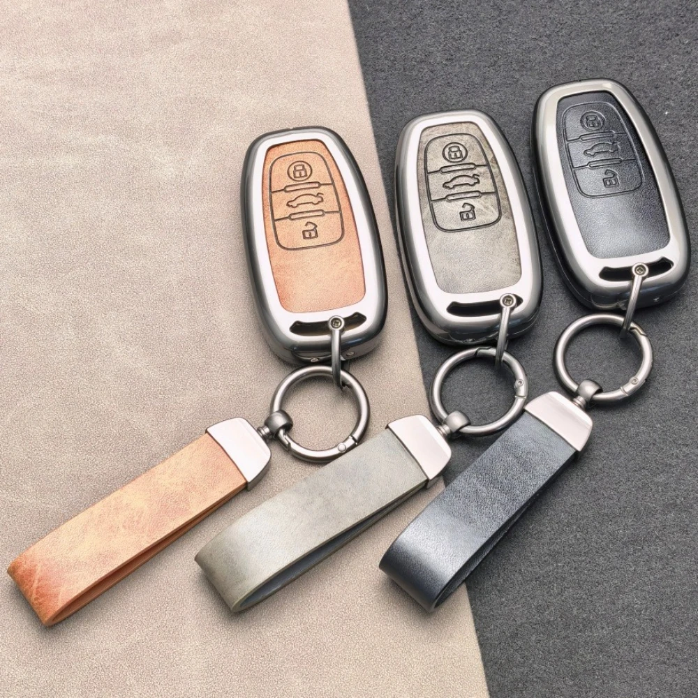 Zinc Alloy Leather Car Key Cover for Audi A1 A3 A4 A5 A6 A7 A8 Quattro Q3 Q5 Q7 S4 S5 S6 S7 S8 R8 TT Key Shell Accessories