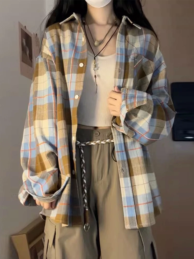 

Ретро-американская полосатая рубашка для женщин, свободная, тонкая, с защитой от солнца, летняя, из хлопка, с воротником, с длинными рукавами