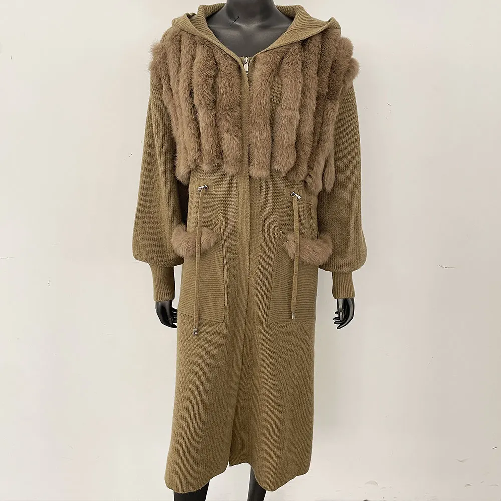 Real Fox Fur Knitting Coat Women Autumn Oversize Loose Sweater Coat Real Fox Fur Knit Cardigan Lady's Fashion Long Sweater