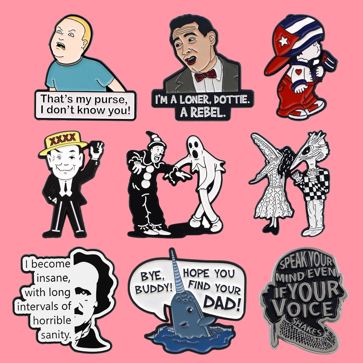 Lustige Zitate Pins Cartoon Anime Charaktere Zitat Abzeichen Broschen für Kleidung Emaille Pins Abzeichen Schmuck Accessoires Geschenke