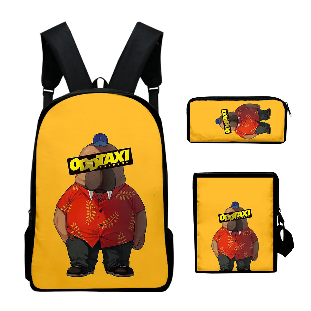 Luxury Novelty Cool Odd Taxi 3D Print 3pcs/Set pupil School Bags Laptop Daypack Backpack Inclined shoulder bag Pencil Case