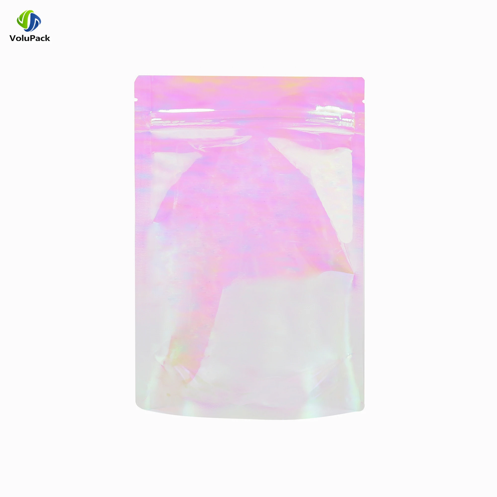 

100pcs Glossy Holographic Pink Stand Up Zip Lock Pouches Reaealable Various Sizes Smell Proof Sachet Heat Sealing Plastic Bags