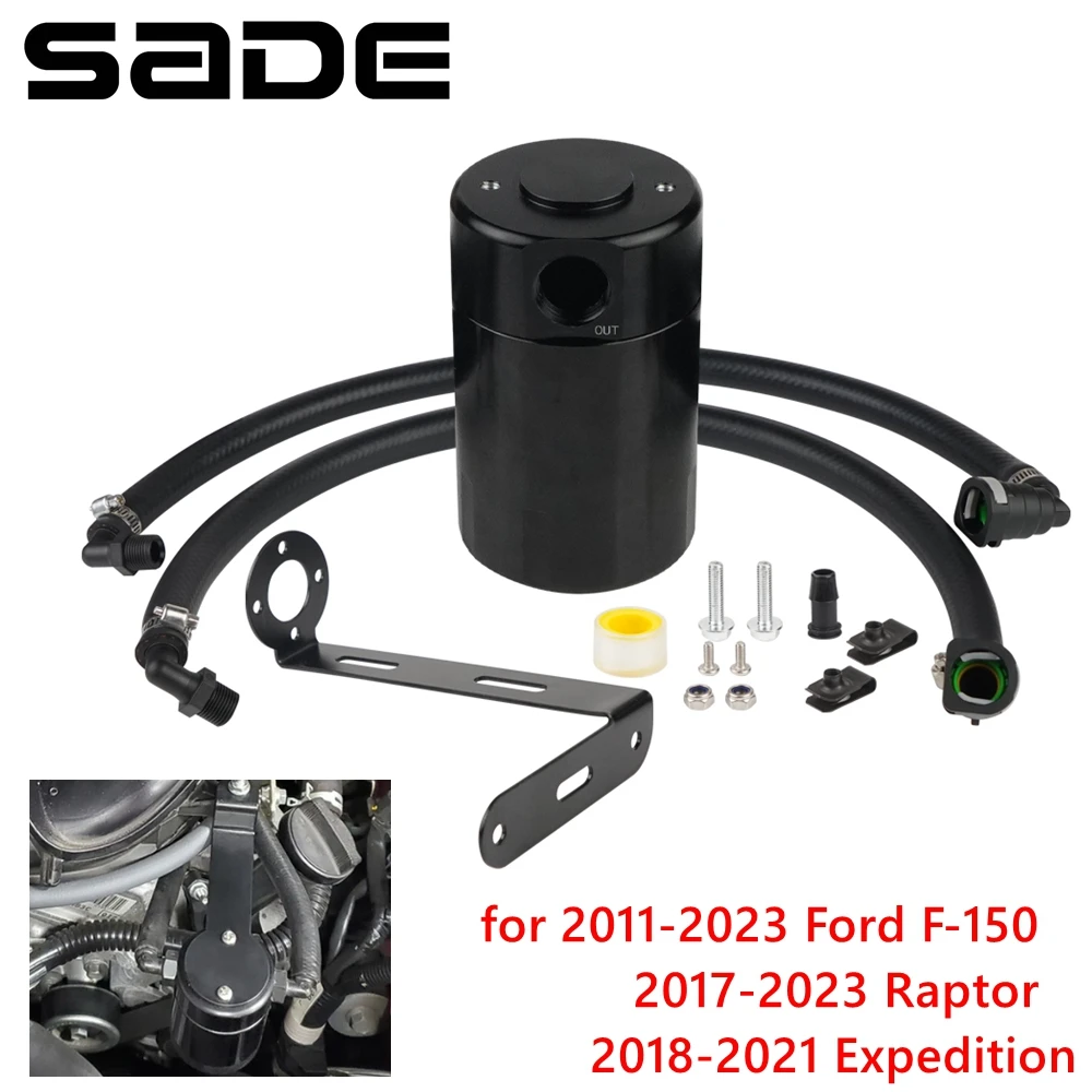 Aluminum Oil Catch Can Air Oil Separator Kit Fit for 2011-2023 Ford F-150 2017-2023 Raptor 2018-2021 Expedition, 3OZ Black