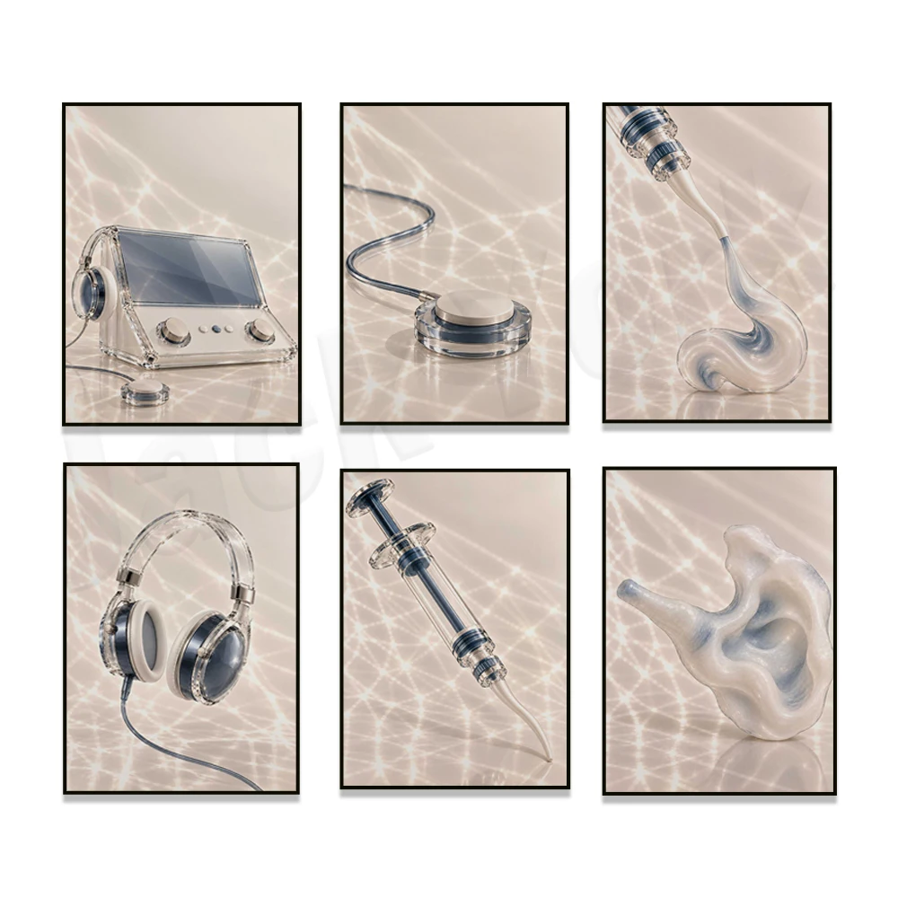 Audiology art, audiometer print, ear irrigator, earmold, hearing aid, ENT clinic decor canvas poster