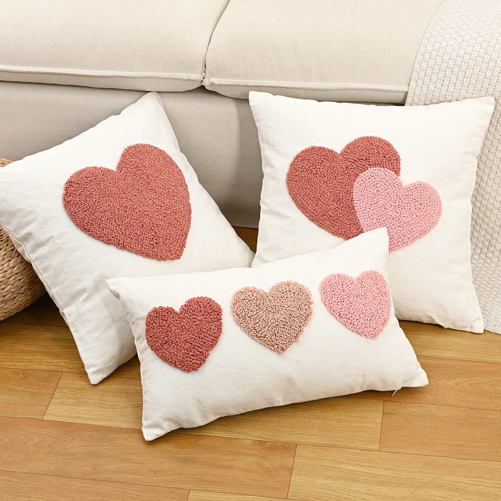 Nordic Throw Pillowcase Cojines Three-Dimensional Heart-Shaped Embroidery Valentine's Day Decoration Cushion Cover 45x45cm