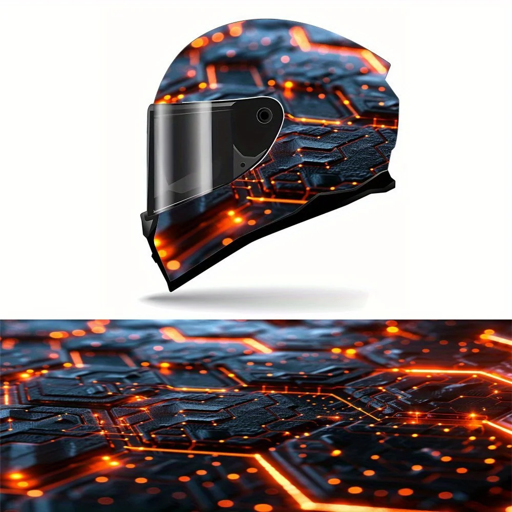 

Черные сотовые узоры с оранжево-желтым светочувствительным наклейкой на полный шлем, мотоциклетный шлем, гоночная графическая наклейка Vin