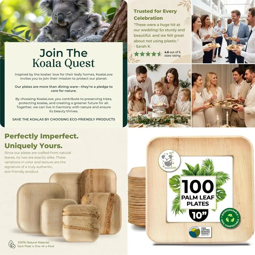 

Бамбуковые одноразовые квадратные тарелки, 10 дюймов, 100 штук, элегантные и прочные, идеально подходят для вечеринок