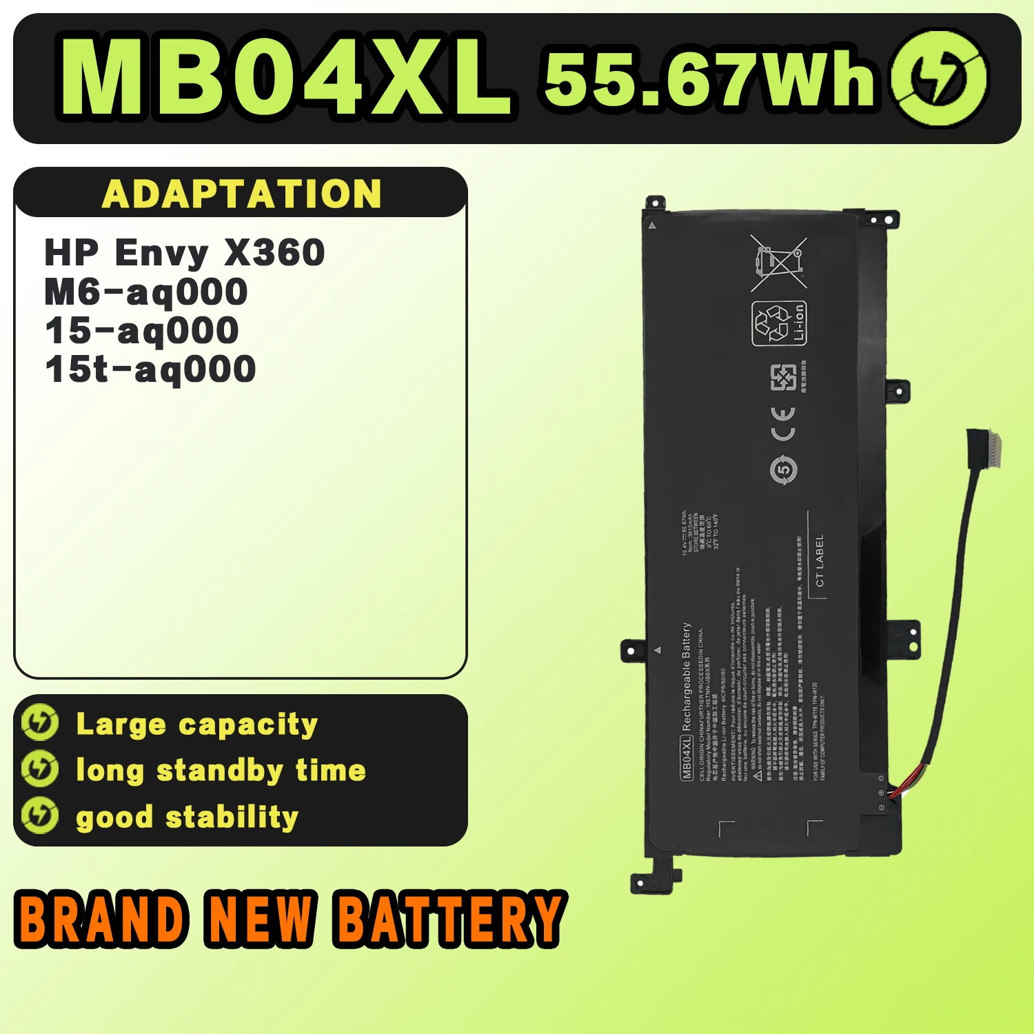 SAT MB04XL New Laptop Batteries Replacement For HP Envy X360 M6-aq000 15-aq000/aq000/aq100 TPN-W119 W120 15.4V-55.67Wh-3615mAh