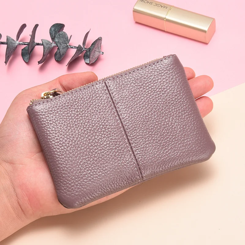 Women Genuine Leather Coin Purse Small Card Bag Zipper Short Wallet Mini Card Holder Cowhide Multi-functional Money Bag