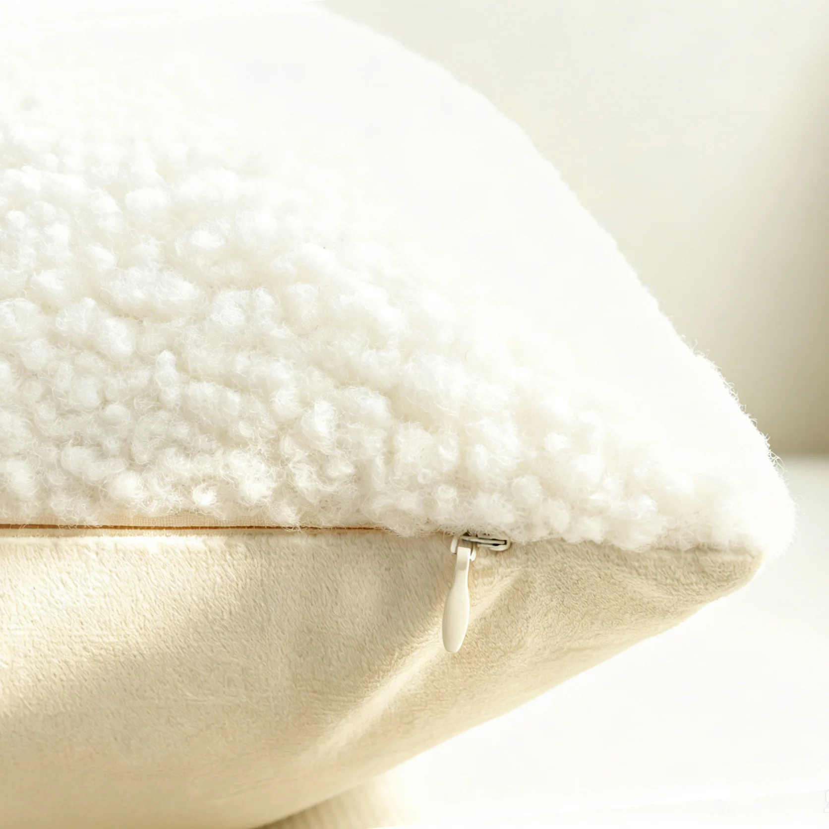 Close-up of the white plush fabric