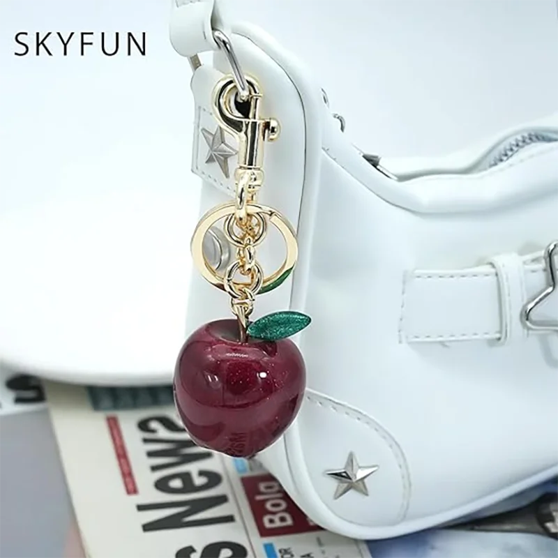 Apple Keychain Decorative Pendant Resin Zinc Alloy Unique Charm Bag Hanging Cherry Ornaments