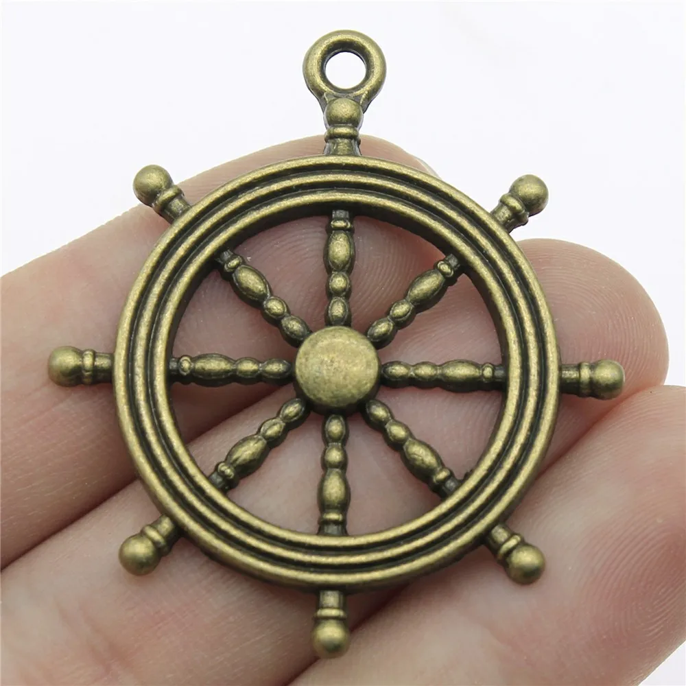 10pcs Ships Wheel Helm Rudder Compass Boat Charms Pendant Big Sailboat Pendant Charms For Jewelry Making