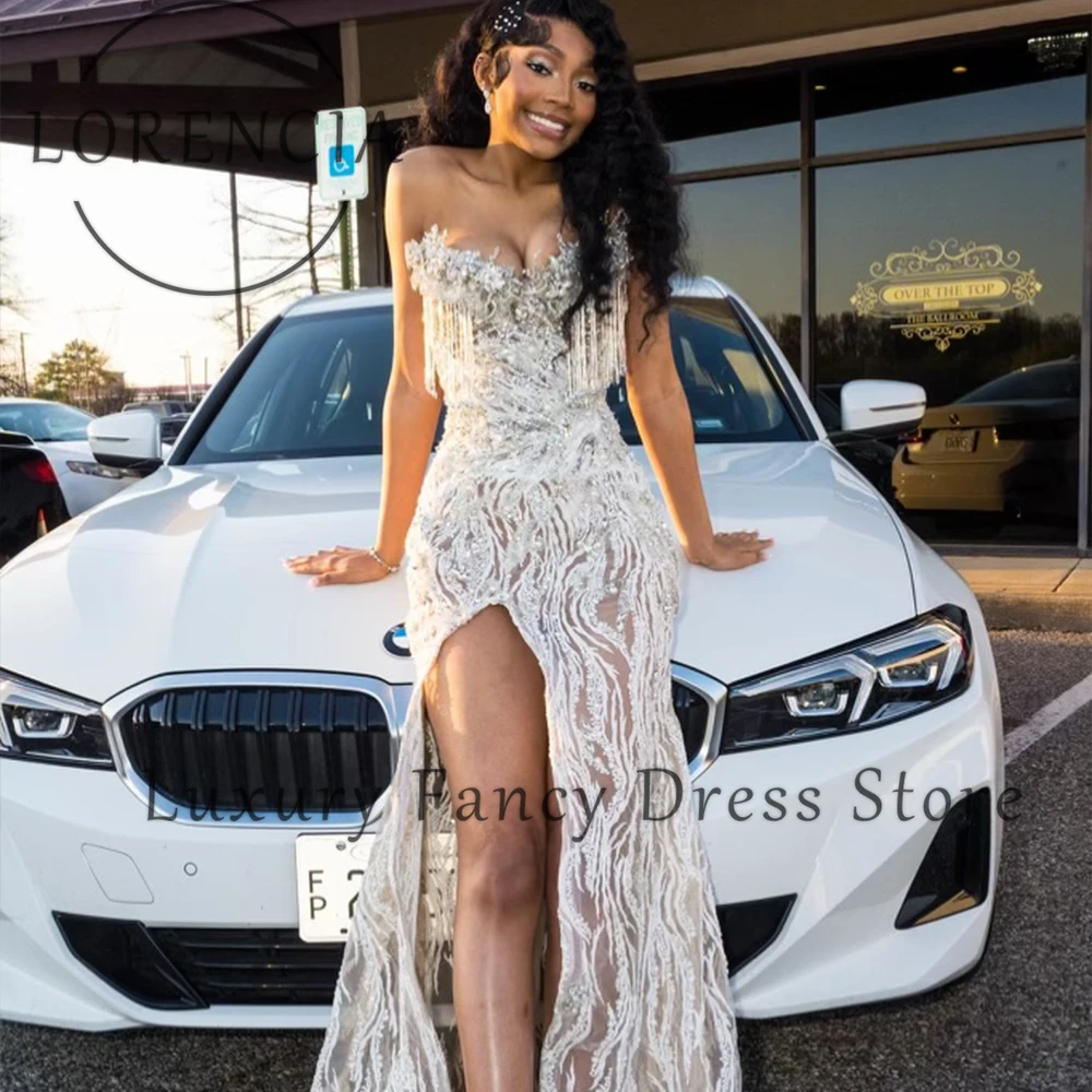 

Exquisite Sequins Prom Dresses 2026 High Split Strapless Mermaid Evening Party Gowns Customized Sleeveless suknia studniówka