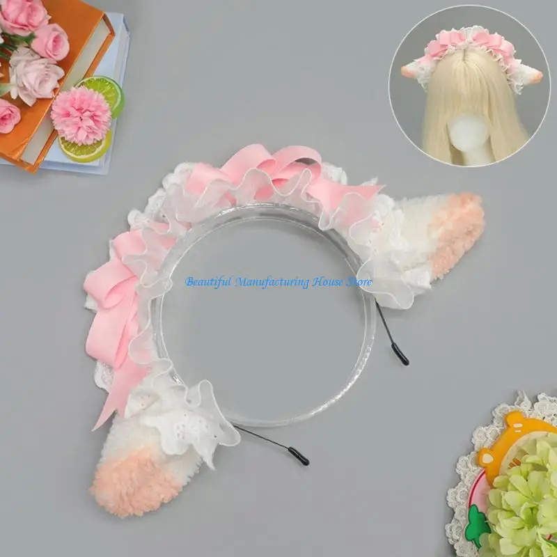 

E56A Plush Lamb Animal Ears Headbands Sheep Ears Hair Clip Hair Accessory For Role Play Party Themes
