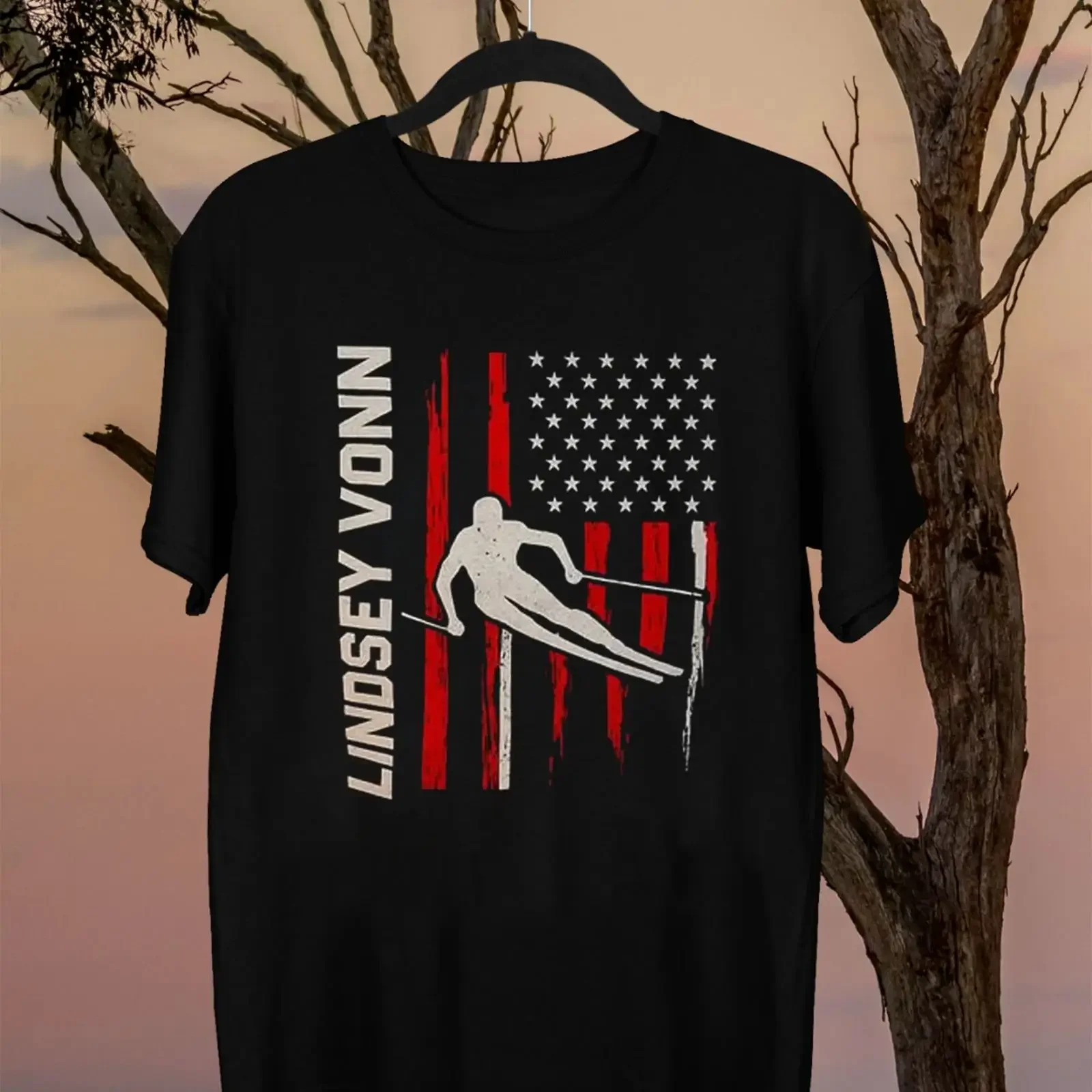 Camiseta negra Lindsey Vonn para hombre, talla S 5XL, algodón Gifl, todas las tallas, camiseta vintage lavada para hombre, para uso diario, transpirable y suave