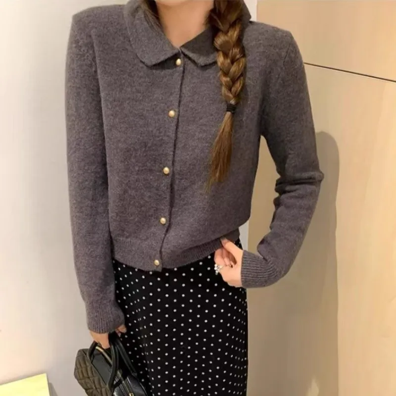 

Элегантный женский кардиган из чистого кашемира с лацканами 100, осенне-зимний свободный вязаный свитер, шерстяное пальто