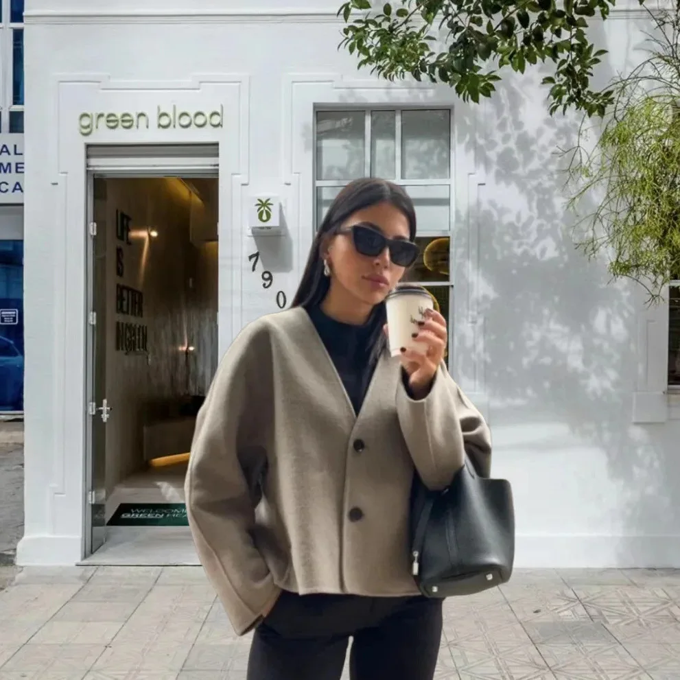 Elegant Women's Jacket Loose Double-breasted Long-sleeved Pocket Women's Jacket Jacket