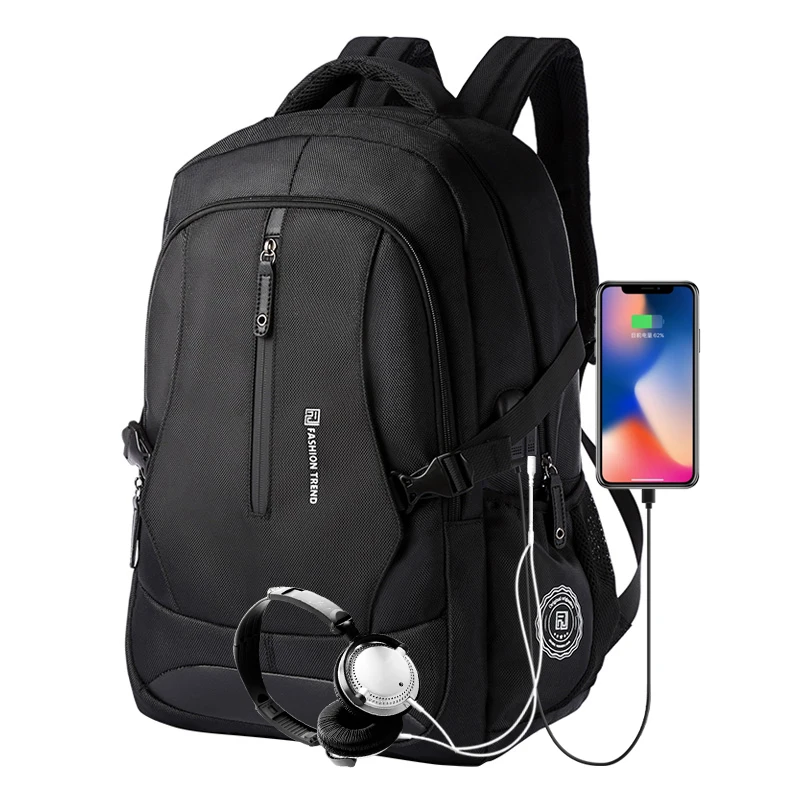 Fashion Men\'s Business Backpack 17.3 inch Laptop Large Capacity Waterproof Oxford Bag with USB Charging Travel School Backpack
