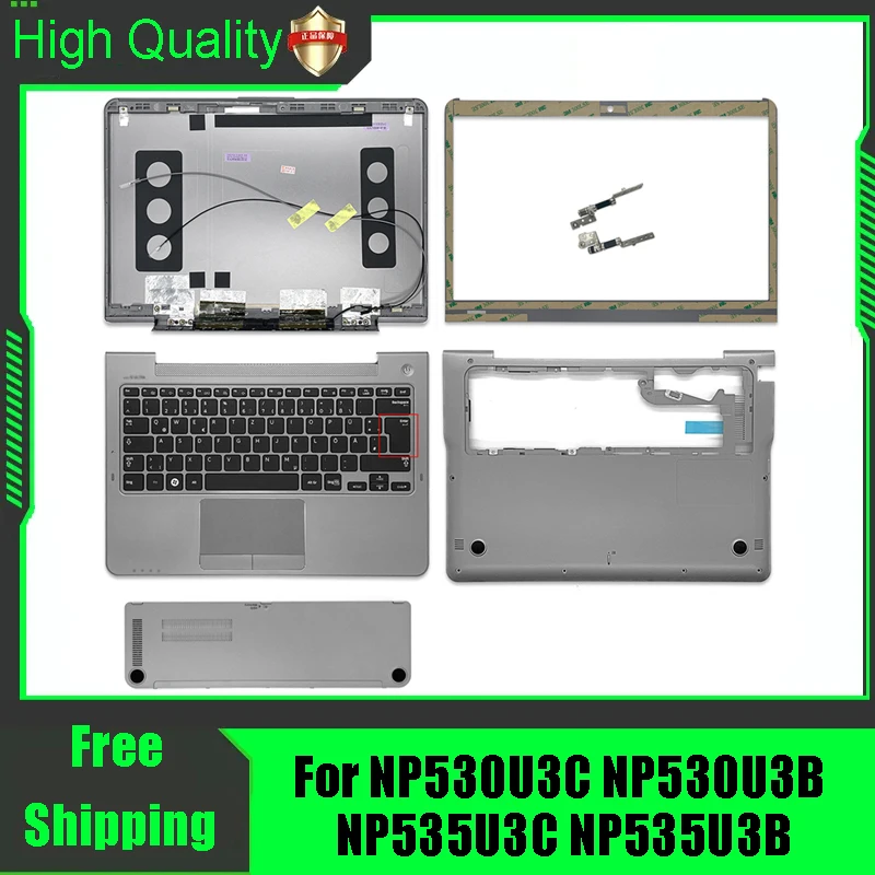 Para samsung np530u3c np530u3b np535u3c np535u3b tampa traseira do portátil tampa superior moldura palmrest superior inferior caso habitação dobradiças