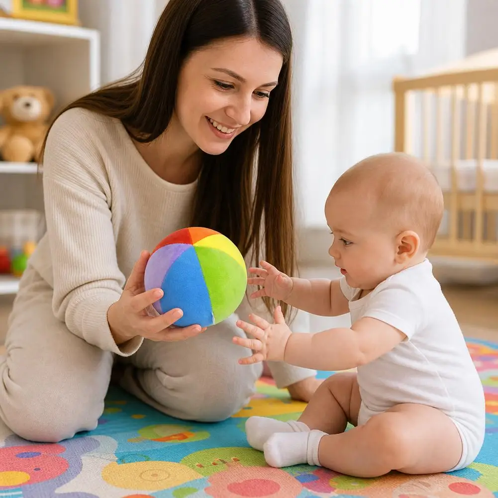 Baby Rainbow Plush Bell Ball 12cm Soft Stuffed Rattle Ball Infant Sensory Toy Early Educational Hand Grasp Toy for Toddler view 5