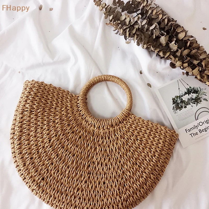 Nowa podręczna damska torba ze słomy Sentie Paper Rope Woven Beach Bag Solid Color Versatile