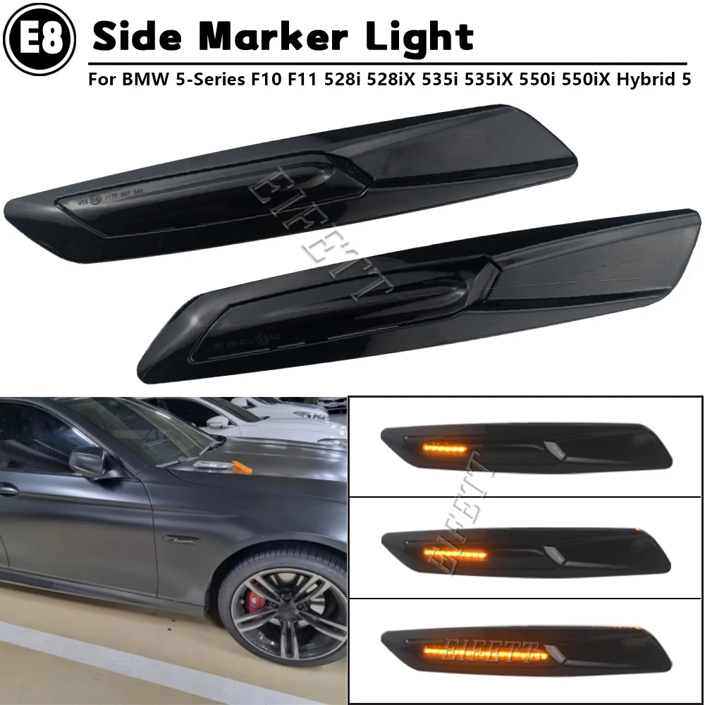 LED Dynamic Side Marker Lights Sequential Turn Signal Lamps For BMW 5-Series F10 F11 528i 528iX 535i 535iX 550i 550iX Hybrid 5