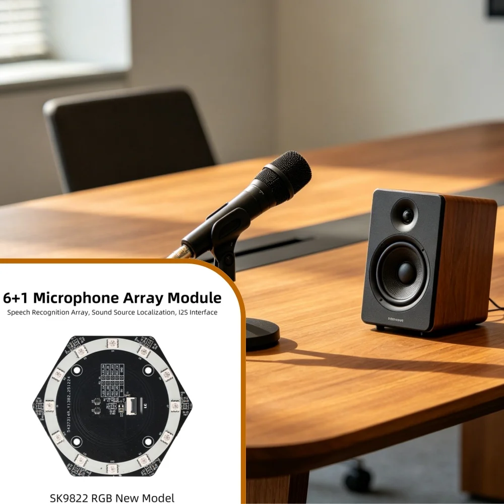 

Модуль микрофонного массива из 7 силиконовых MEMS-микрофонов, 12 светодиодов SK9822, порт I2S, позиционирование звука для платы разработки K210, DIY захват голоса
